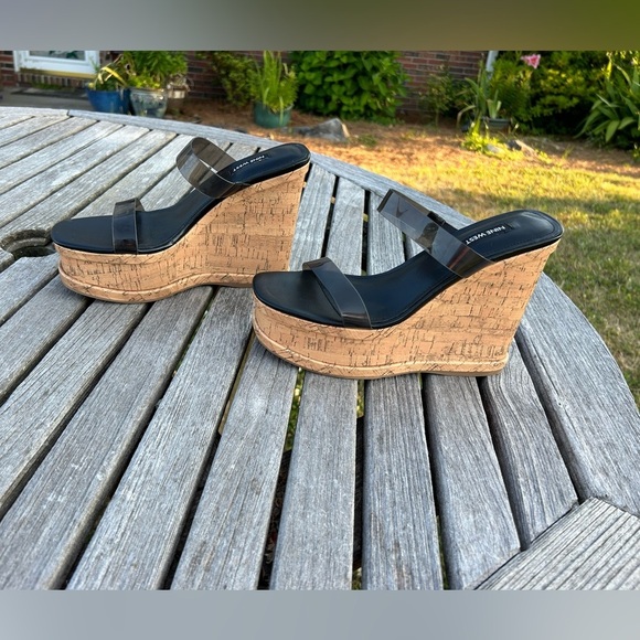 New Nine West Rapps size 8.5 Black Cork‎ Wedge Chunky Sandals y2k summer jelly - Picture 4 of 7